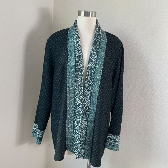 Chicos Travelers Womens XL Open Front Cardigan Jacket Crinkled Polka Dot Print - Picture 1 of 13